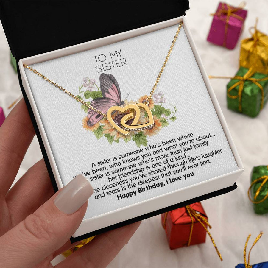 A Sister Is a Gift Like No Other 18K Rose Gold Interlocking Hearts Necklace Jewelry Heartfelt Birthday Gift for Sister from Sibling