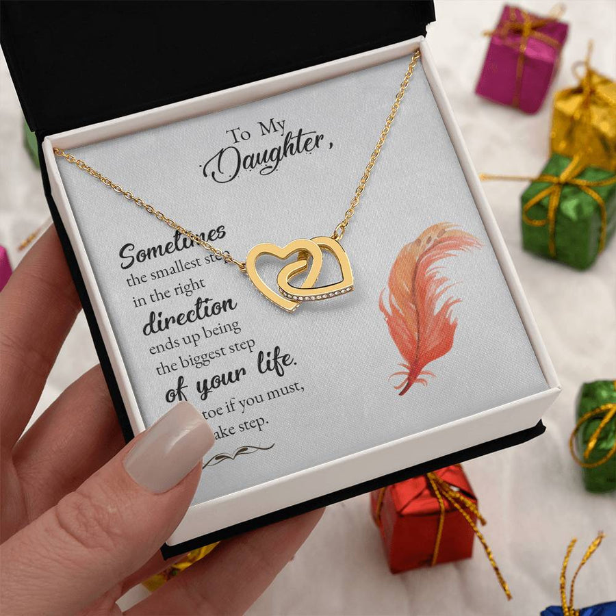 The Biggest Step Of Your Life 18K Rose Gold Interlocking Hearts Necklace Jewelry Motivational Gift for Daughter