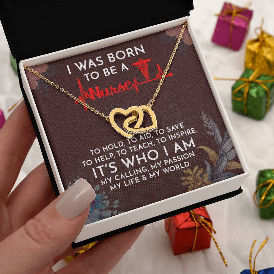 Born to Be a Nurse It’s Who I Am 18K Rose Gold Interlocking Hearts Necklace Jewelry Special Birthday Gift for Her Nurse