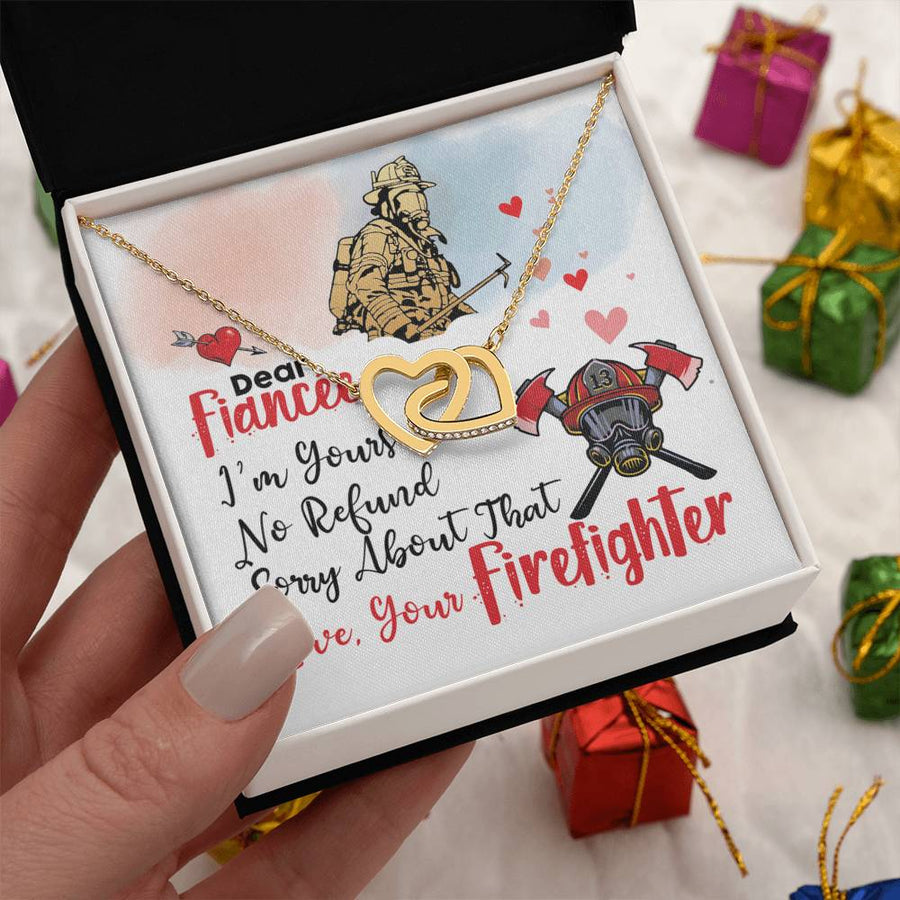 Dear Fiancée I’m Yours Forever No Refund 18K Rose Gold Interlocking Hearts Necklace Jewelry Unique Firefighter Engagement Gift