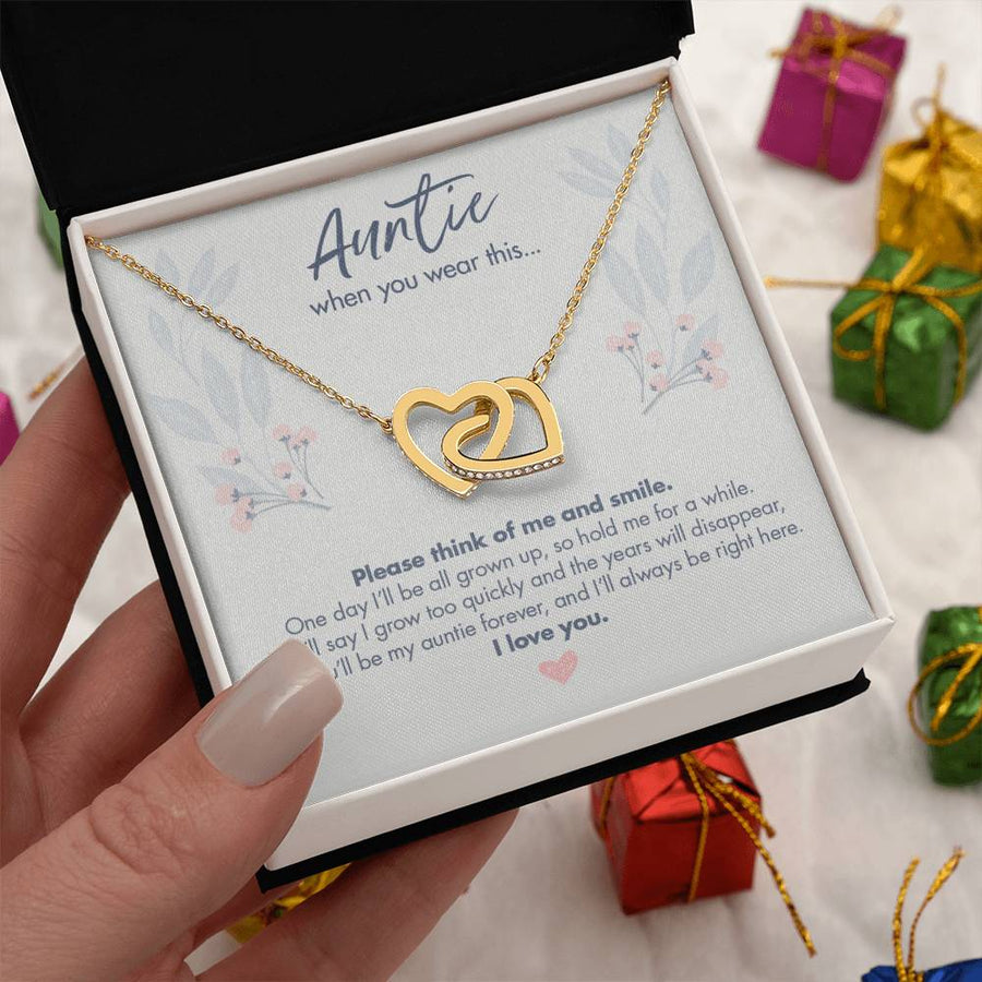 Hold Me Now, Love Me Always Auntie 18K Rose Gold Interlocking Hearts Necklace Jewelry Heartfelt Gift for Aunt from Toddler