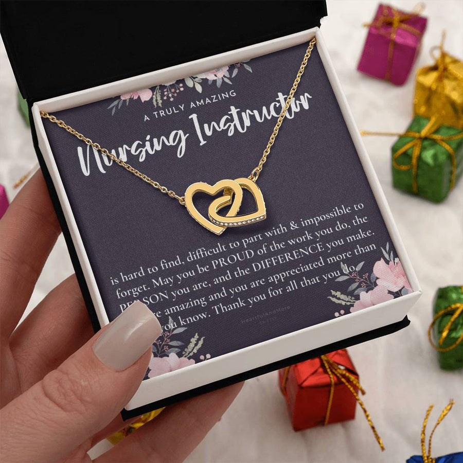 A Truly Amazing Nursing Instructor 18K Rose Gold Interlocking Hearts Necklace Jewelry Appreciation Gift for Nurse Teacher Graduation