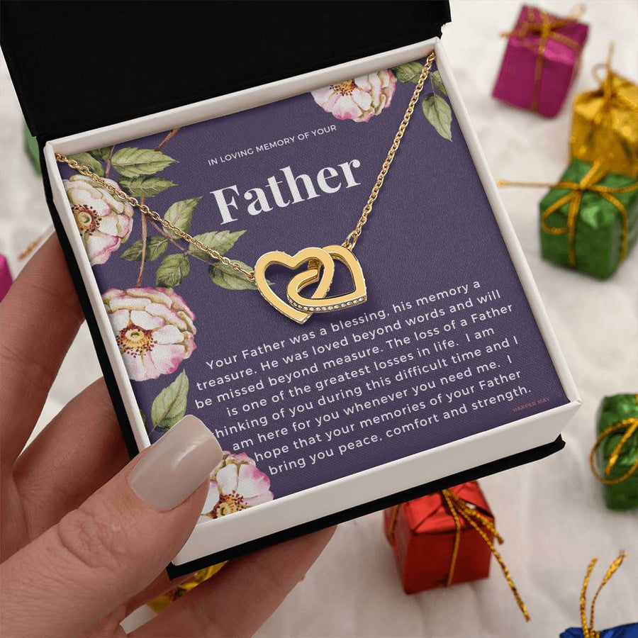 Hope Memories Of Your Father Bring Peace Comfort Strength 18K Rose Gold Interlocking Hearts Necklace Jewelry – Thoughtful Memorial Gift for Loss of Father from Friend