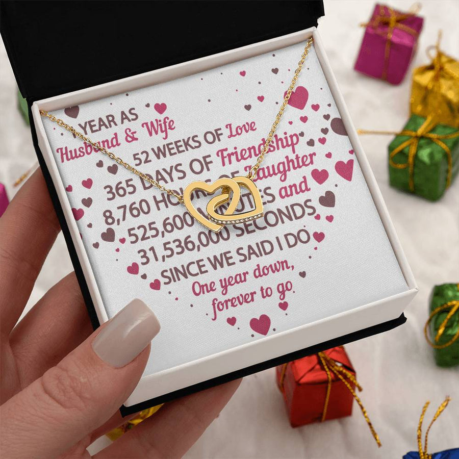 One Year Down Forever To Go 18K Rose Gold Interlocking Hearts Necklace Jewelry – Beautiful Anniversary Gift for Wife