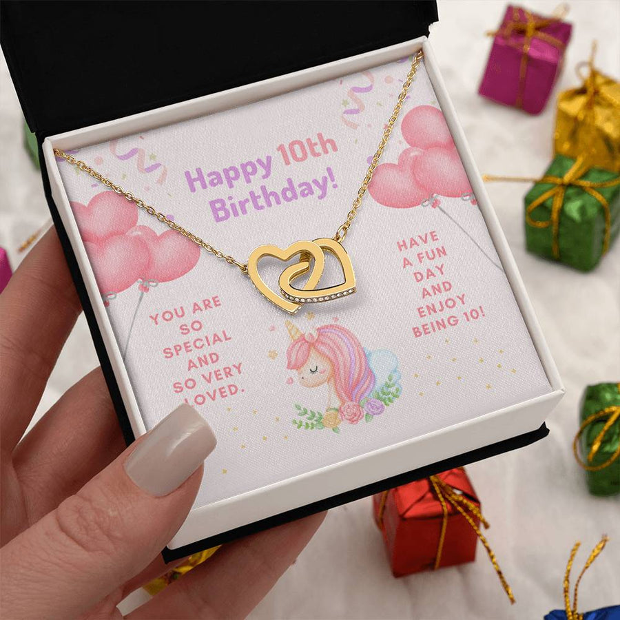 You Are So Special And So Very Loved 18K Rose Gold Interlocking Hearts Necklace Jewelry – Beautiful 10th Birthday Gift for Daughter from Mom