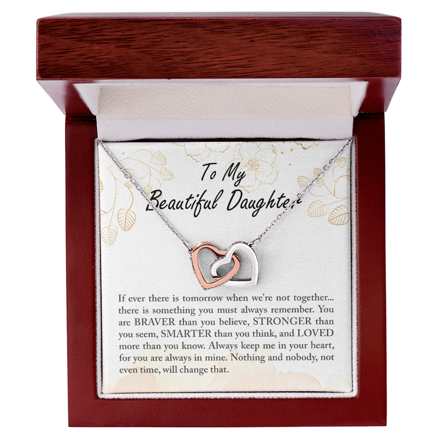 Always To My Daughter Keep Me in Your Heart Interlocking Hearts Necklace Engraved Perfect Gift for Daughter