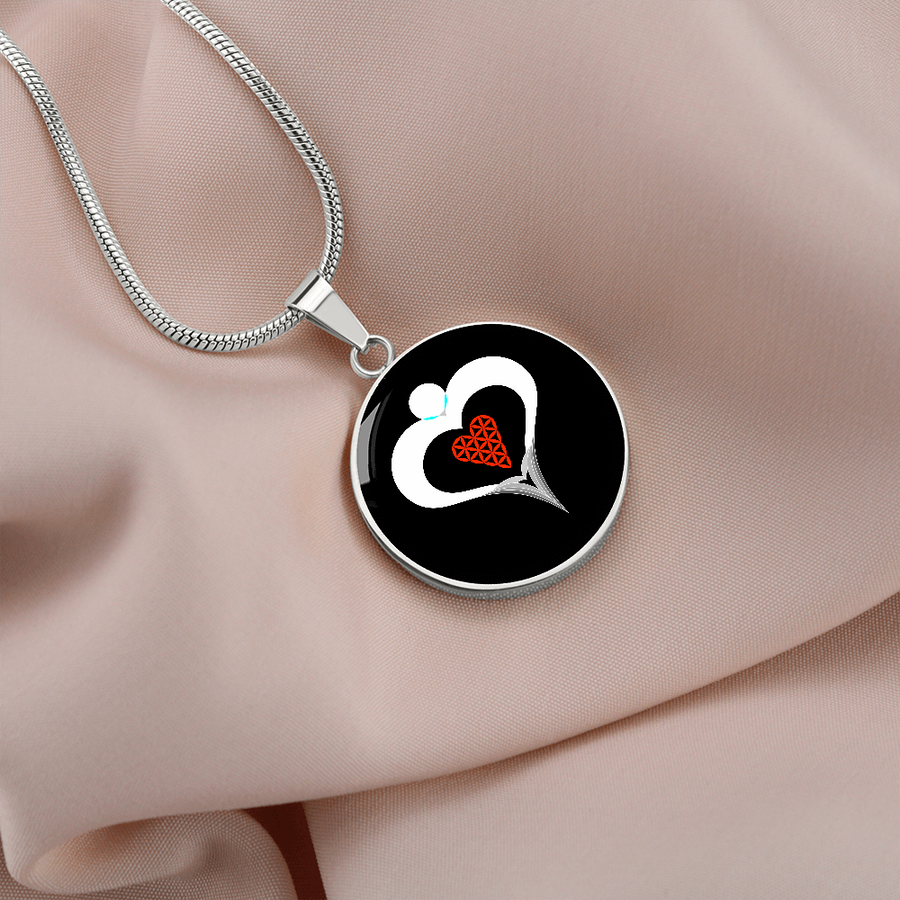 Luxury Circle Necklace -'Heart Angel With The Heart Of Life', 2D-White/Red.