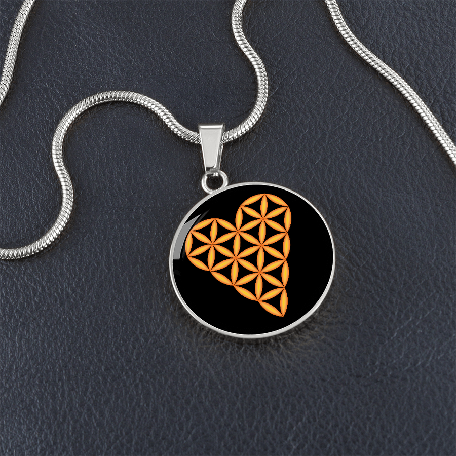 Luxury Circle Necklace with The 'Heart of Life', 3D-Orange/Black.