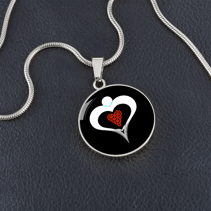Luxury Circle Necklace -'Heart Angel With The Heart Of Life', 2D-White/Red.