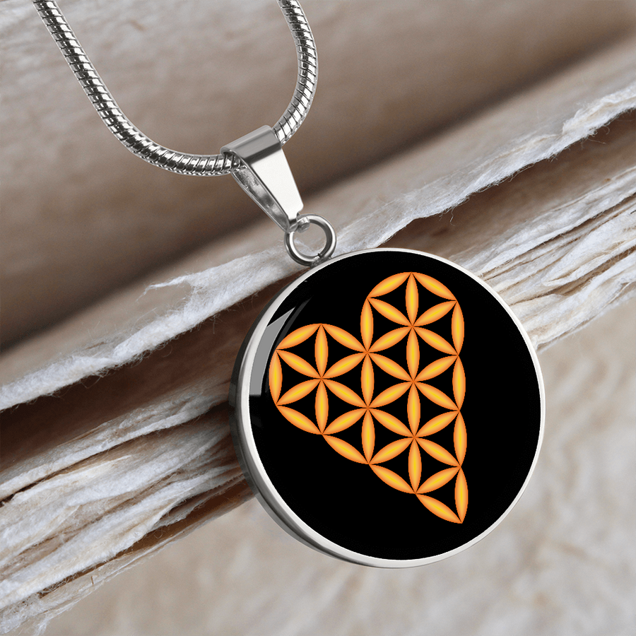 Luxury Circle Necklace with The 'Heart of Life', 3D-Orange/Black.