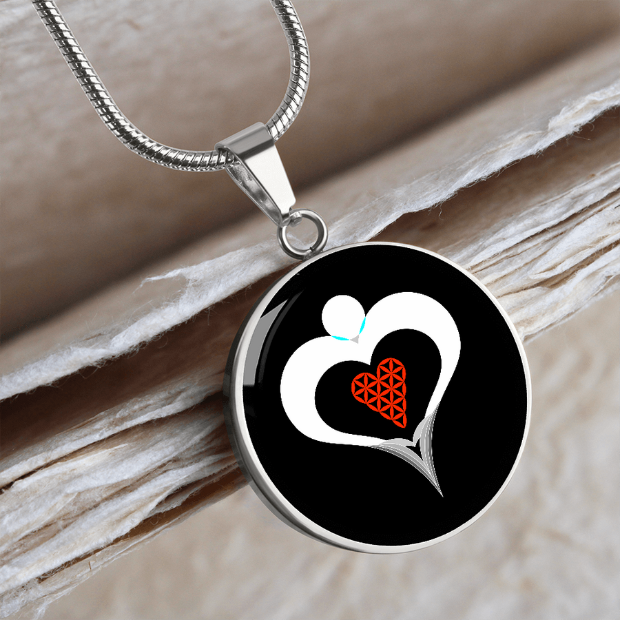Luxury Circle Necklace -'Heart Angel With The Heart Of Life', 2D-White/Red.