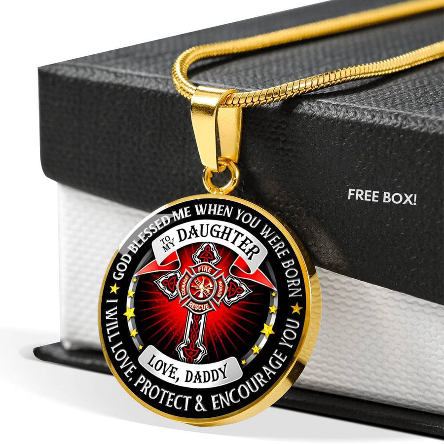 To My Daughter Love Daddy - Firefighter Dad Necklace Funny Gift Ideas