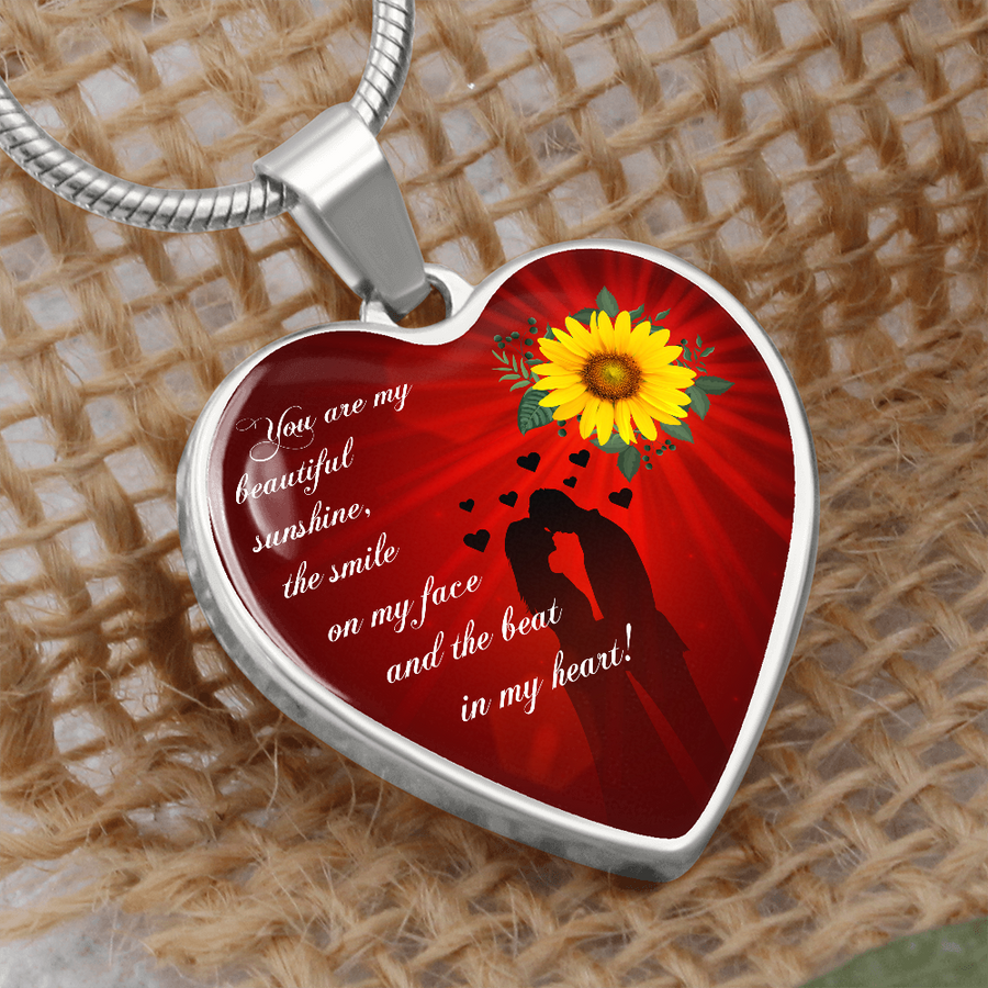 Heart Pendant Necklace - Anniversary Gift for Wife (Love Are My Sunshine...)