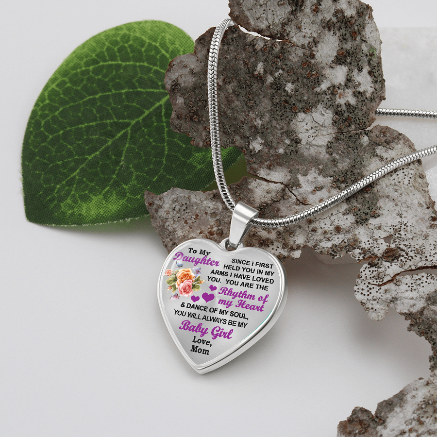 Graphic heart Pendant, Engraveable, Necklace from Mom