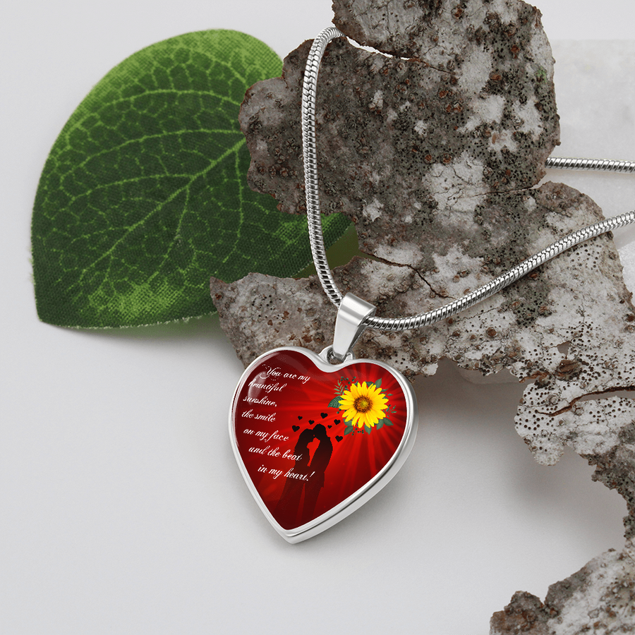 Heart Pendant Necklace - Anniversary Gift for Wife (Love Are My Sunshine...)