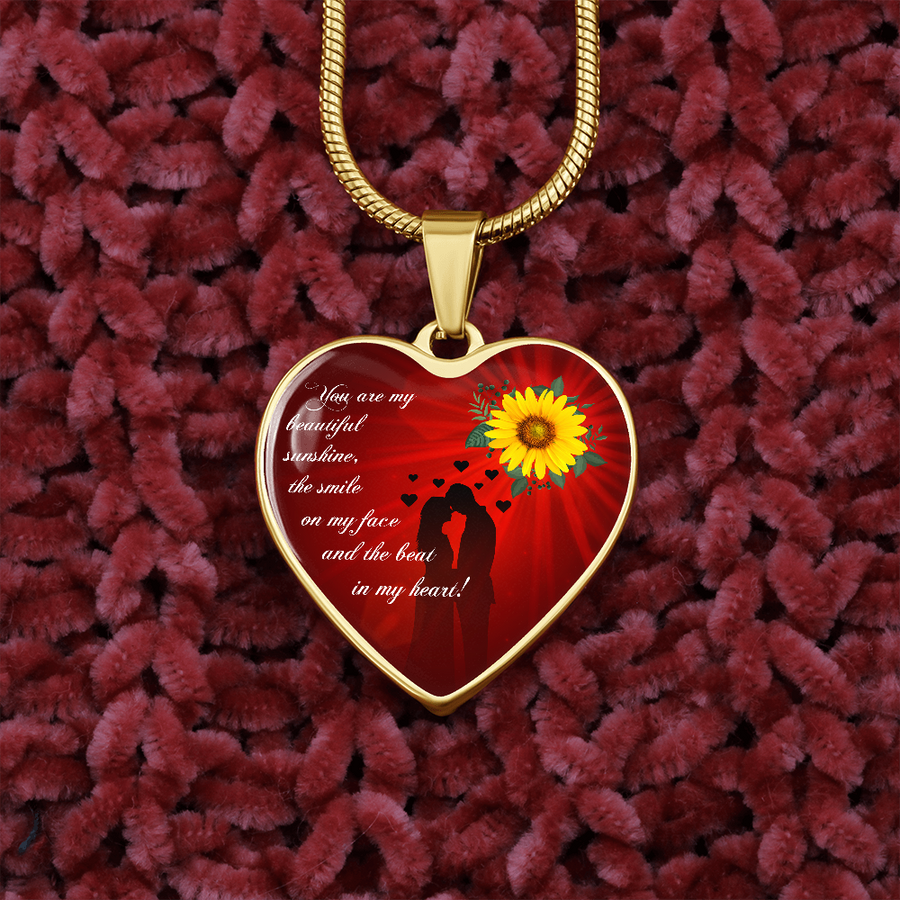 Heart Pendant Necklace - Anniversary Gift for Wife (Love Are My Sunshine...)
