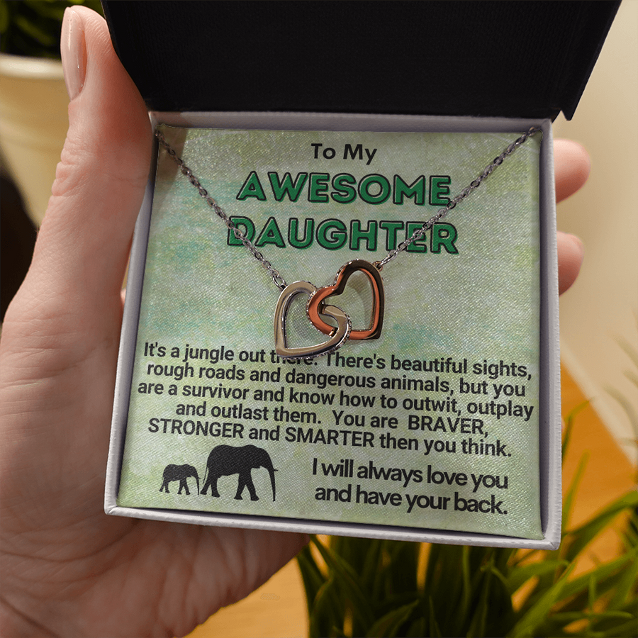 Awesome Daughter Linked Hearts Necklace Gift from Mom or Dad