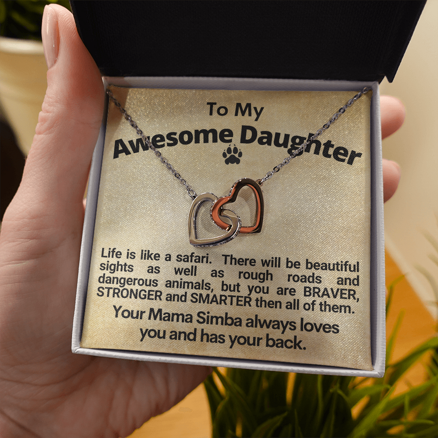 Awesome Daughter Linked Hearts Necklace Gift from Mom
