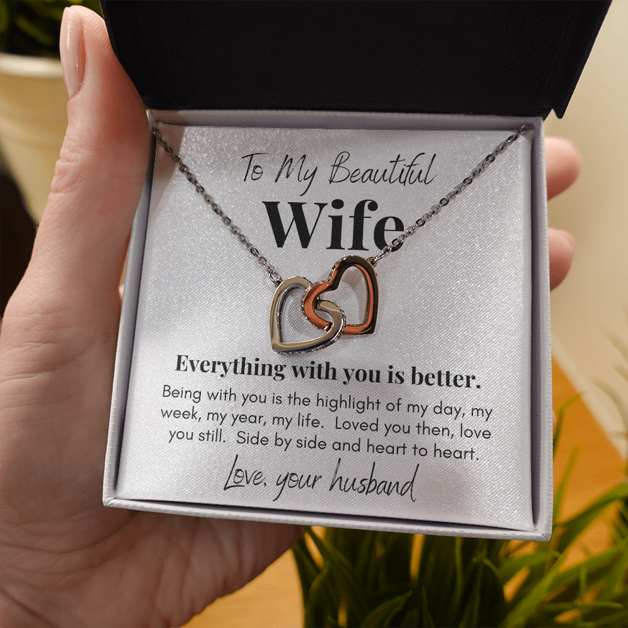 Beautiful Wife, Heart to Heart Necklace Gift from husband