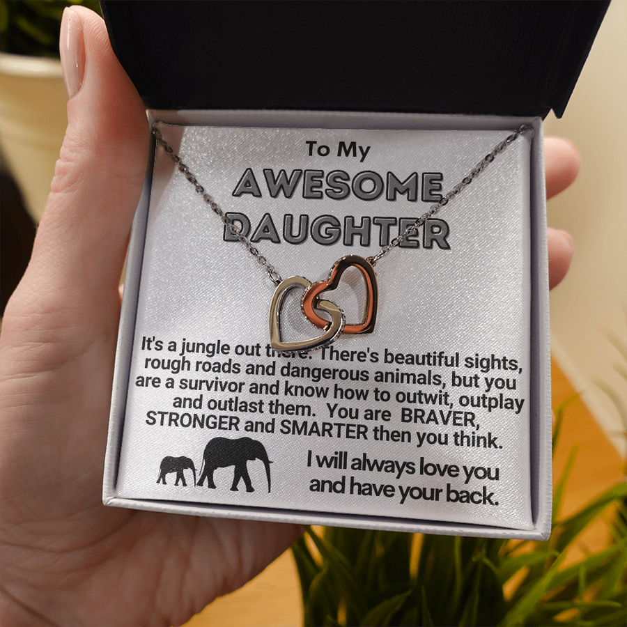 To My Awesome Daughter Linked Hearts Necklace Gift from Mom or Dad