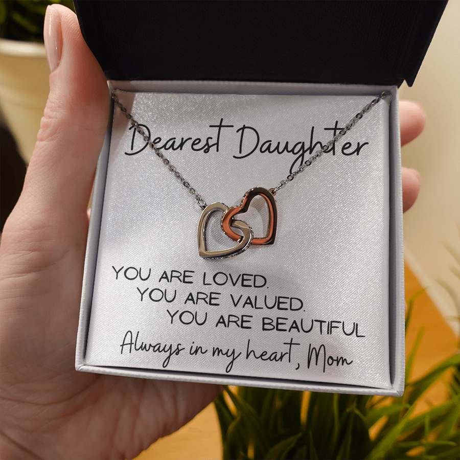 To My Dearest Daughter Linked Hearts Gift from Mom Necklace