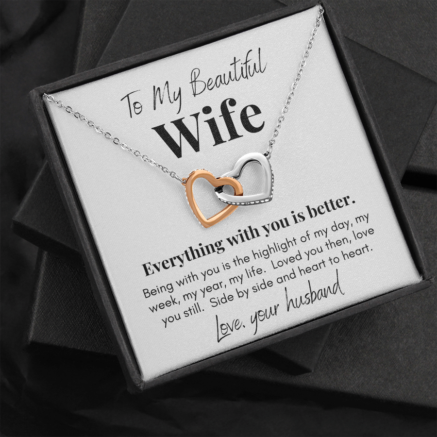 Beautiful Wife, Heart to Heart Necklace Gift from husband