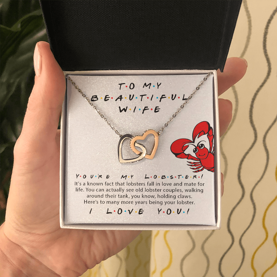 To My Beautiful Wife, You're My Lobster, Friends Tv Show Theme Double Hearts Necklace | Valentine's Day, Anniversary Gift For Wife