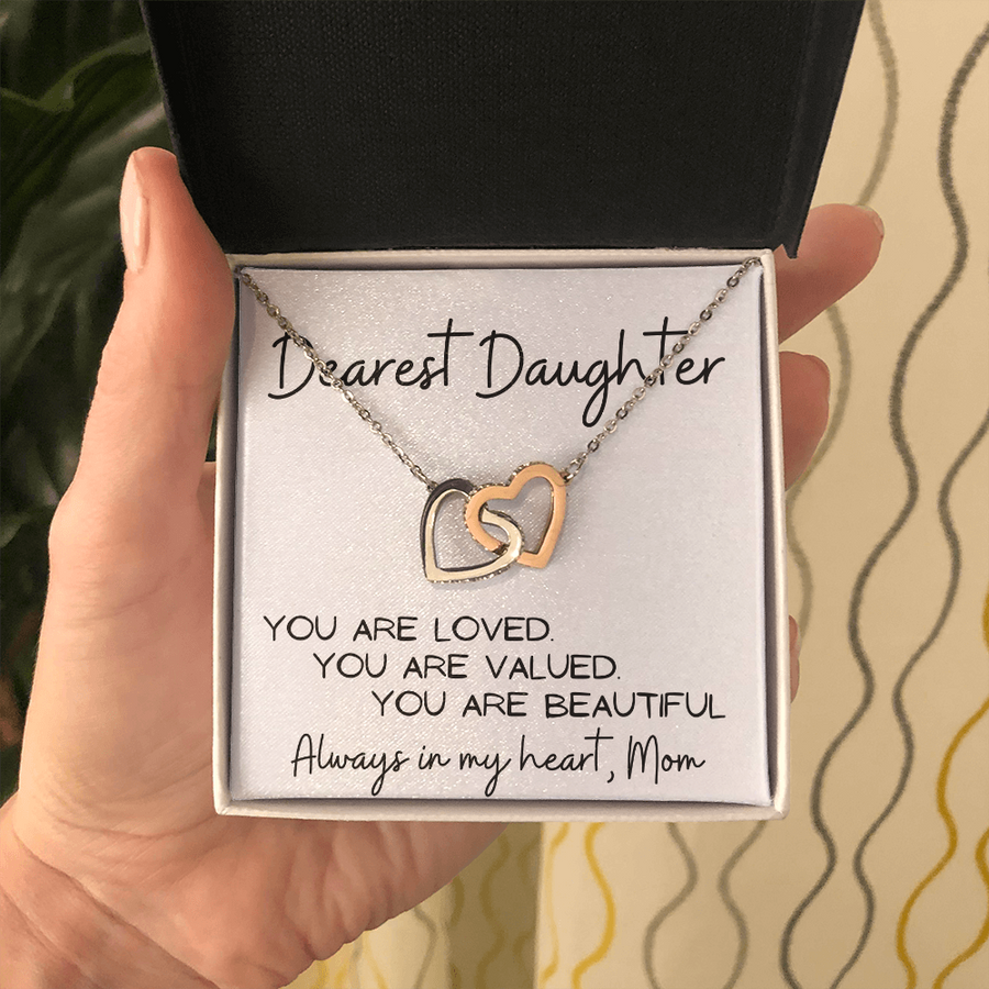To My Dearest Daughter Linked Hearts Gift from Mom Necklace