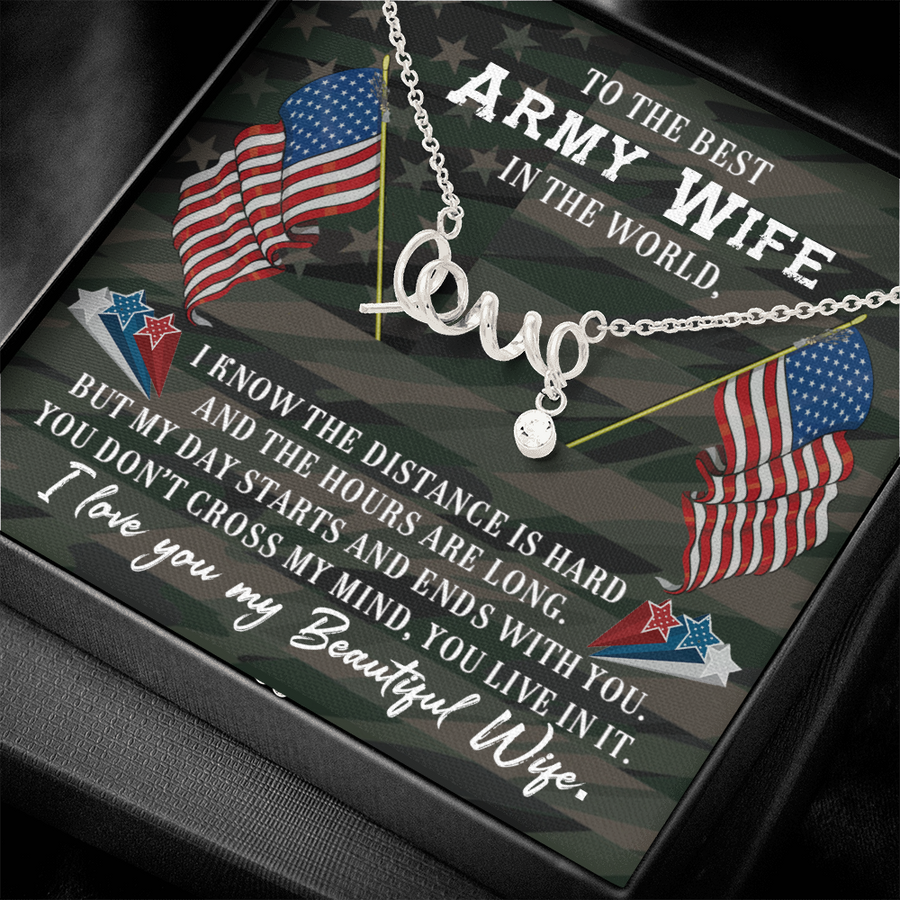 Scripted Love Necklace, To The Best Army Wife In The World Necklace Gift, Anniversary Gift, Gifts for Her, Christmas Gift for Wife, Birthday Gift, Gift for Wife