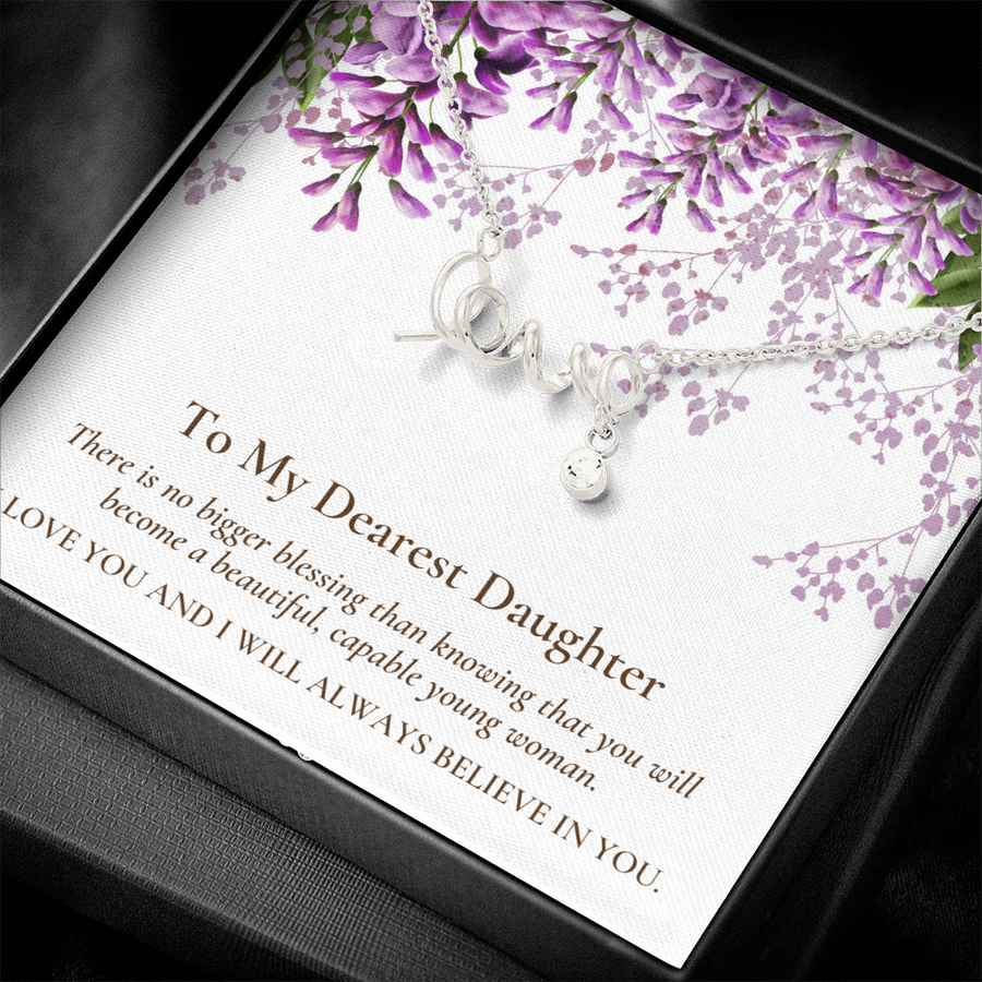 Graceful Script LOVE Pendant Necklace for Dearest Daughter