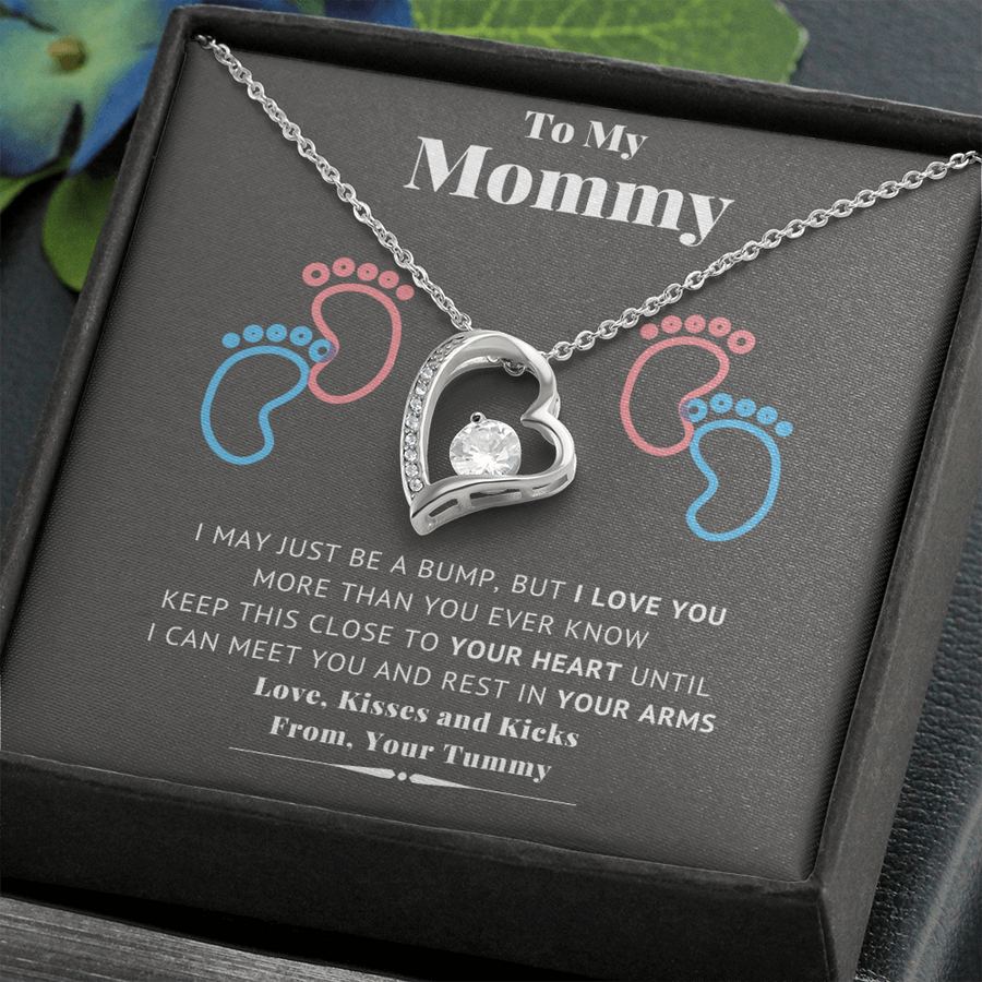 To My Mommy Love Kisses and Kieks From Your Tummy - New Mommy Necklace - New Mom Gift Jewelry, First Time Mom Gift for First Mother's Day Gift for New Mom Necklace Birthstone, New Mommy Gift