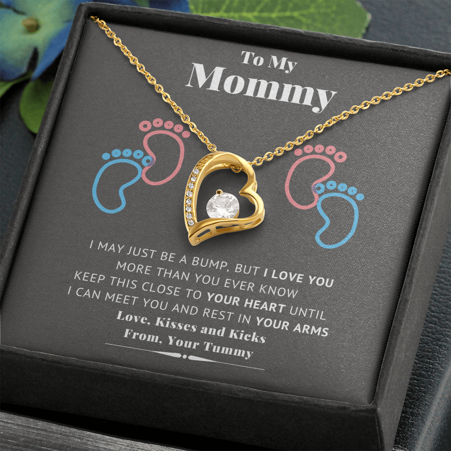 To My Mommy Love Kisses and Kieks From Your Tummy - New Mommy Necklace - New Mom Gift Jewelry, First Time Mom Gift for First Mother's Day Gift for New Mom Necklace Birthstone, New Mommy Gift