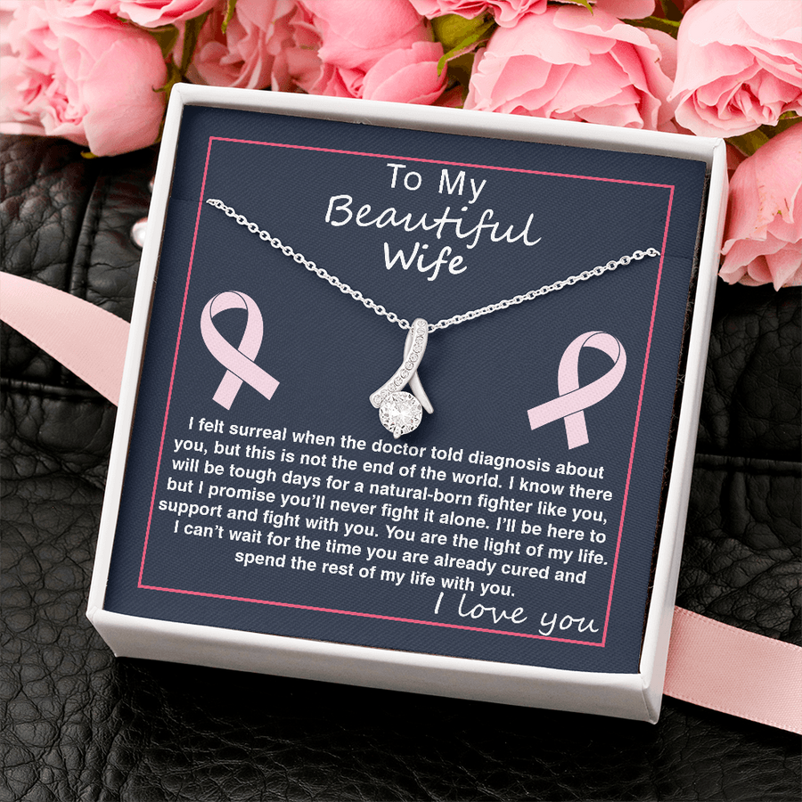 Ribbon Pendant Necklace With Here To Support You Message Card (Gift For Wife)