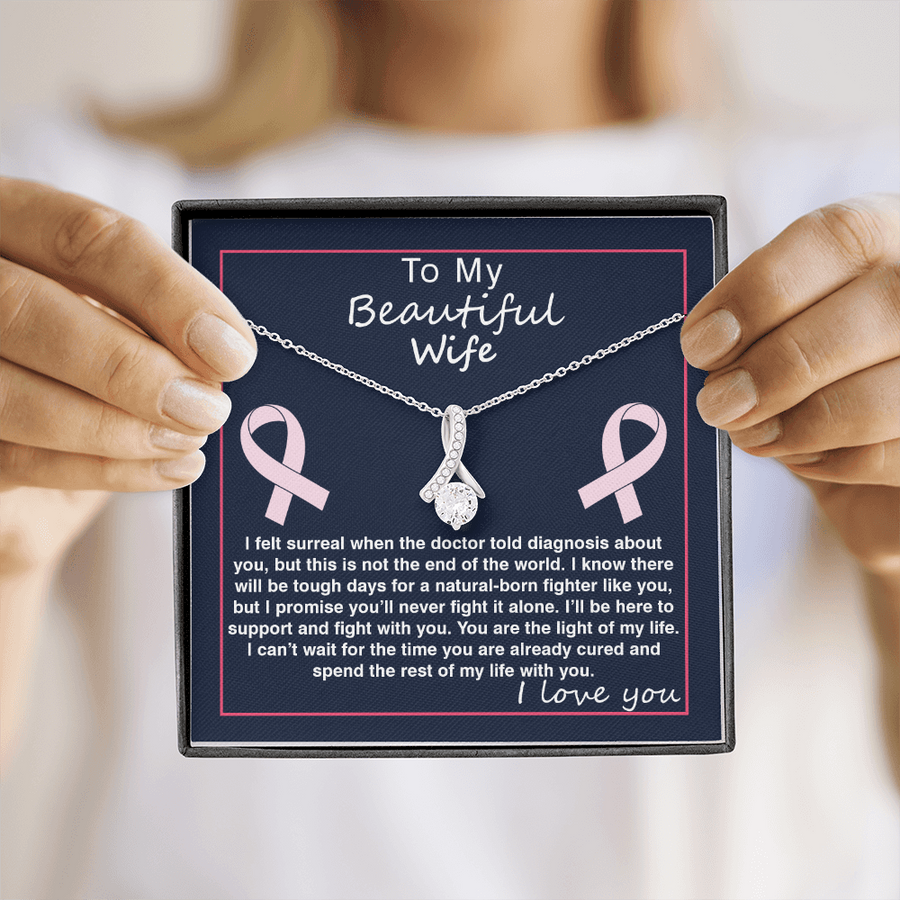 Ribbon Pendant Necklace With Here To Support You Message Card (Gift For Wife)