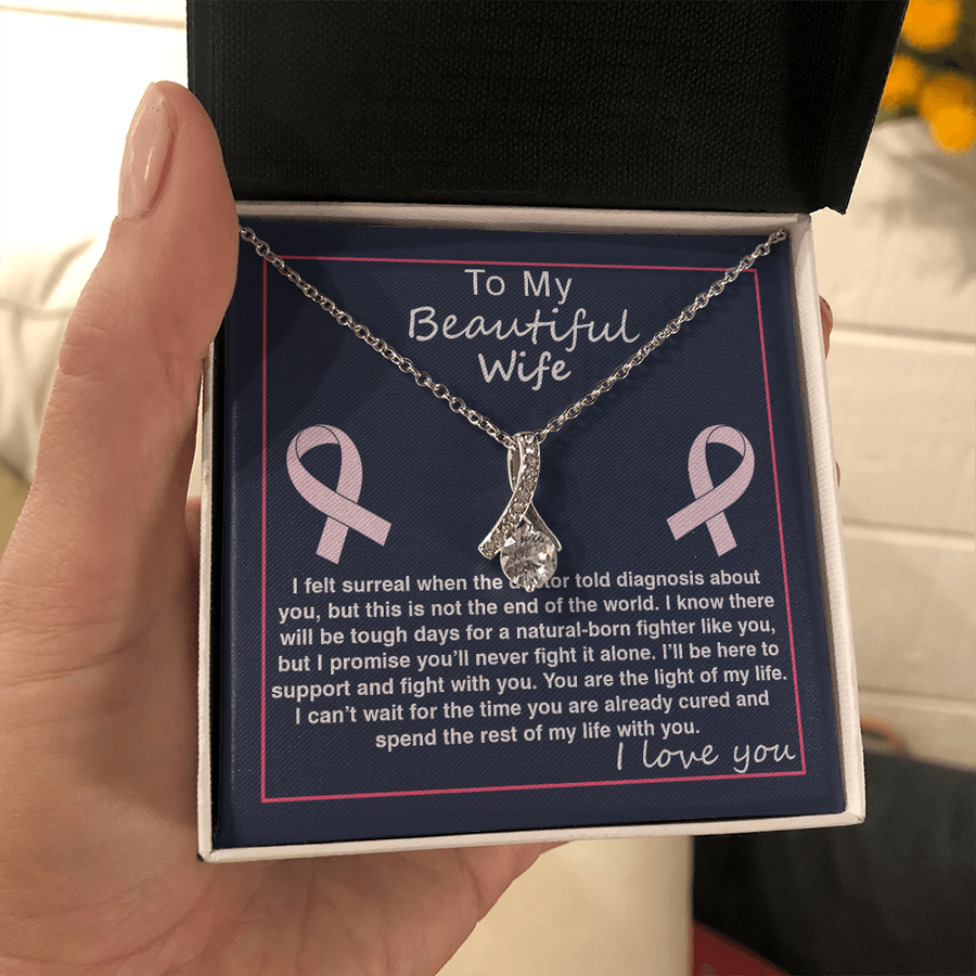 Ribbon Pendant Necklace With Here To Support You Message Card (Gift For Wife)