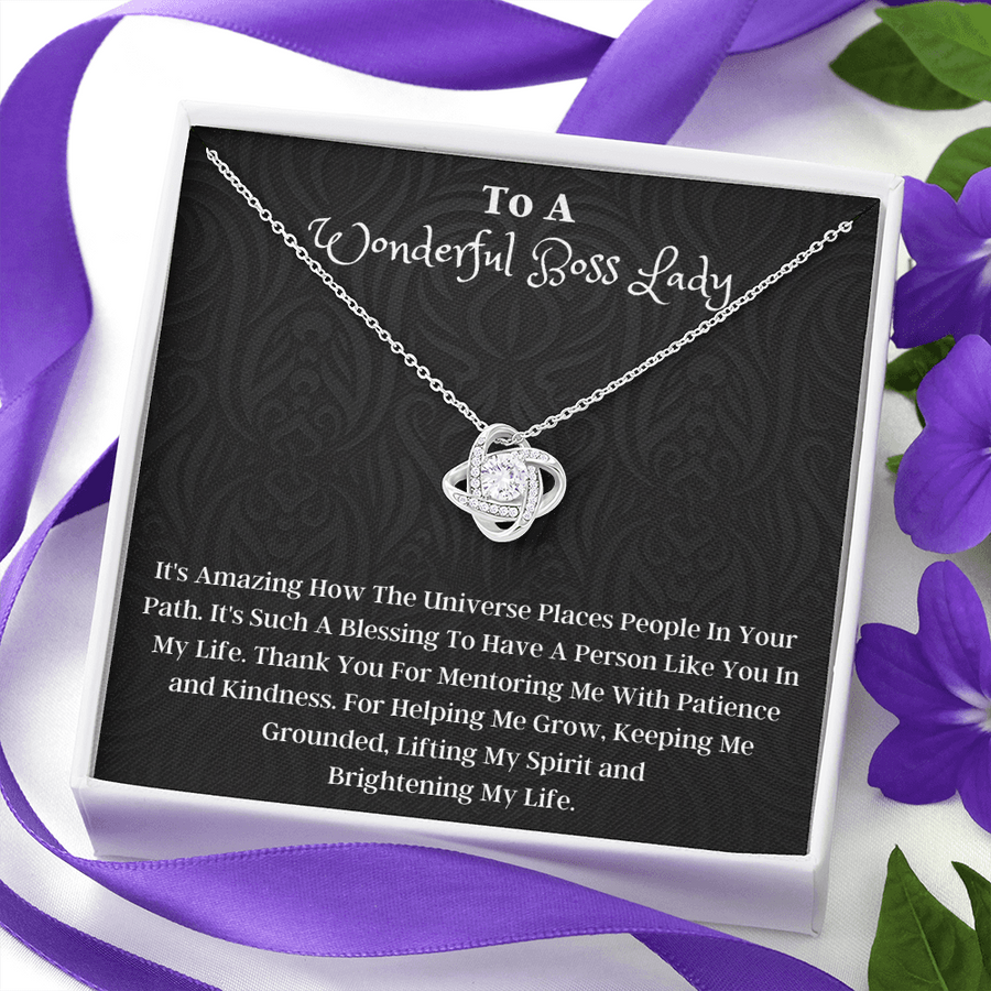 Love Knot Sterling Silver Necklace-Anniversary Necklace- Gift For Her- Boss Jewelry With Card Christmas Gift For Boss Women