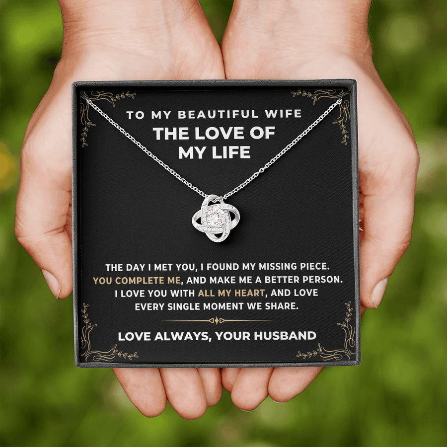 To My Beautiful Wife - Love Knot Necklace Anniversary Gift for Wife, Birthday Gift for Wife, Gift for Wife Necklace for Wife
