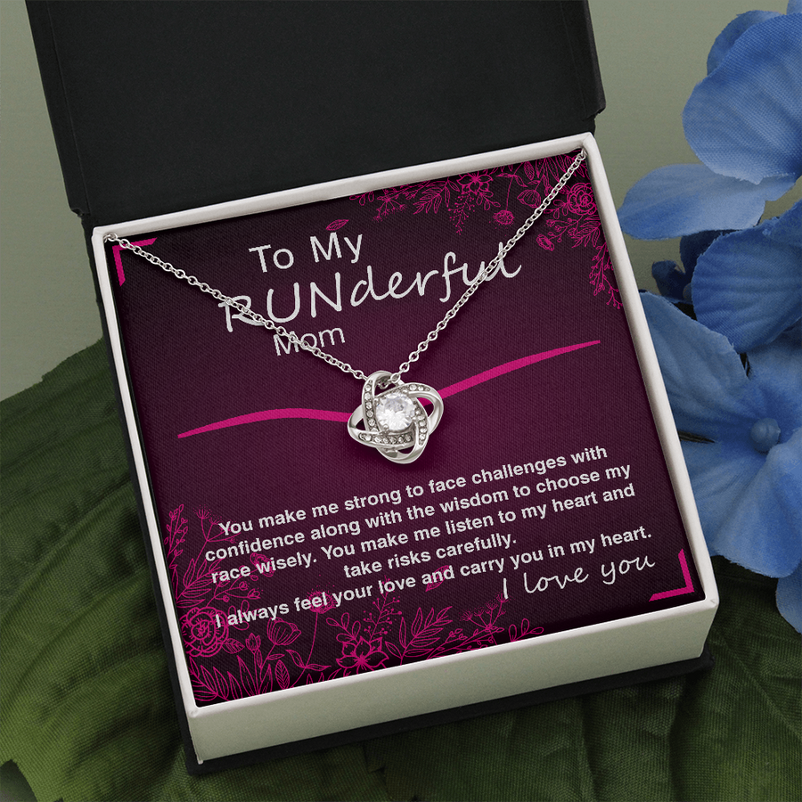 Love Knot Necklace With Make Me Strong To Face Challenges Message Card (gift for mother)