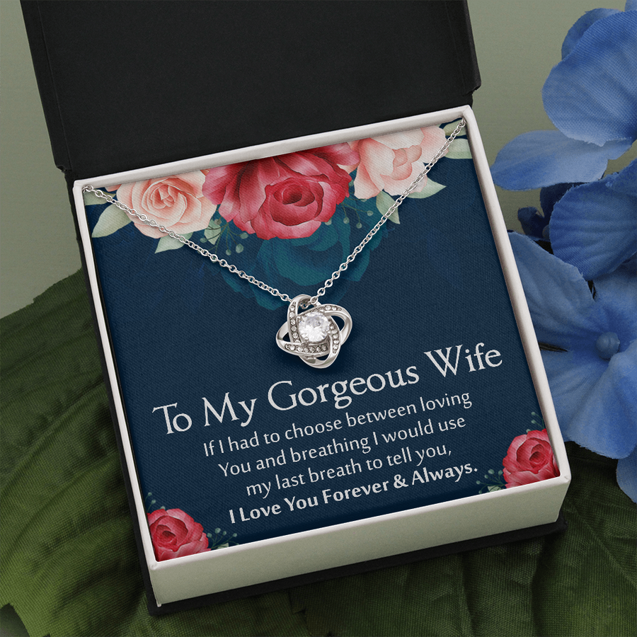 To My Gorgeous Wife White Gold Polished Love Knot Necklace