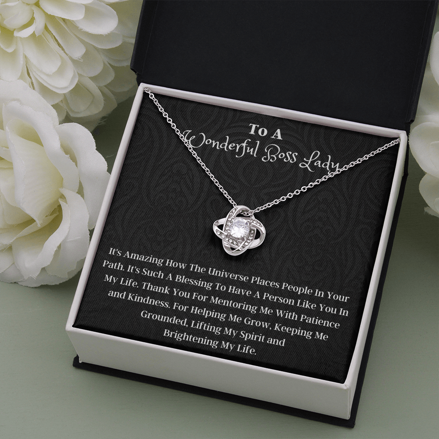 Love Knot Sterling Silver Necklace-Anniversary Necklace- Gift For Her- Boss Jewelry With Card Christmas Gift For Boss Women