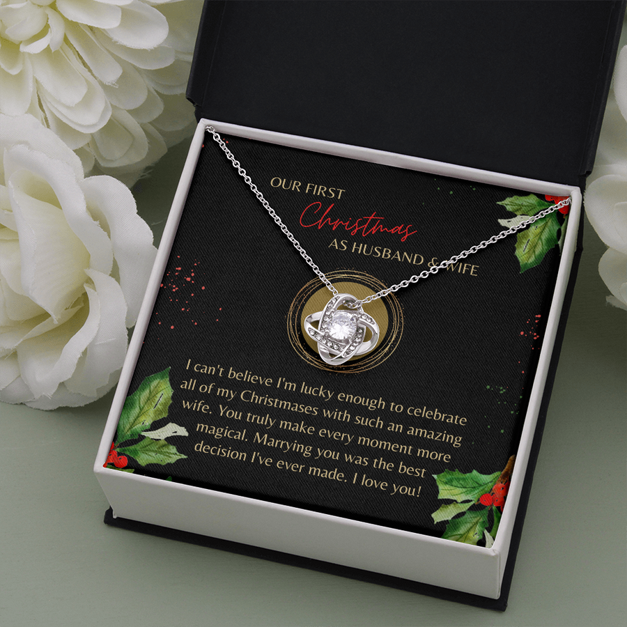 First Christmas Husband & Wife Knot Necklace | Black Holly