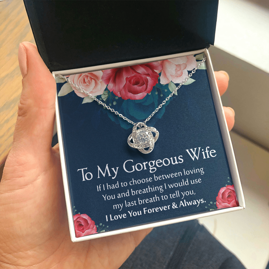 To My Gorgeous Wife White Gold Polished Love Knot Necklace