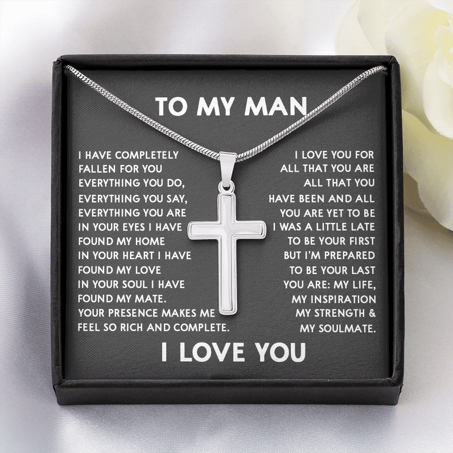 Personalized To My Man Cross Necklace