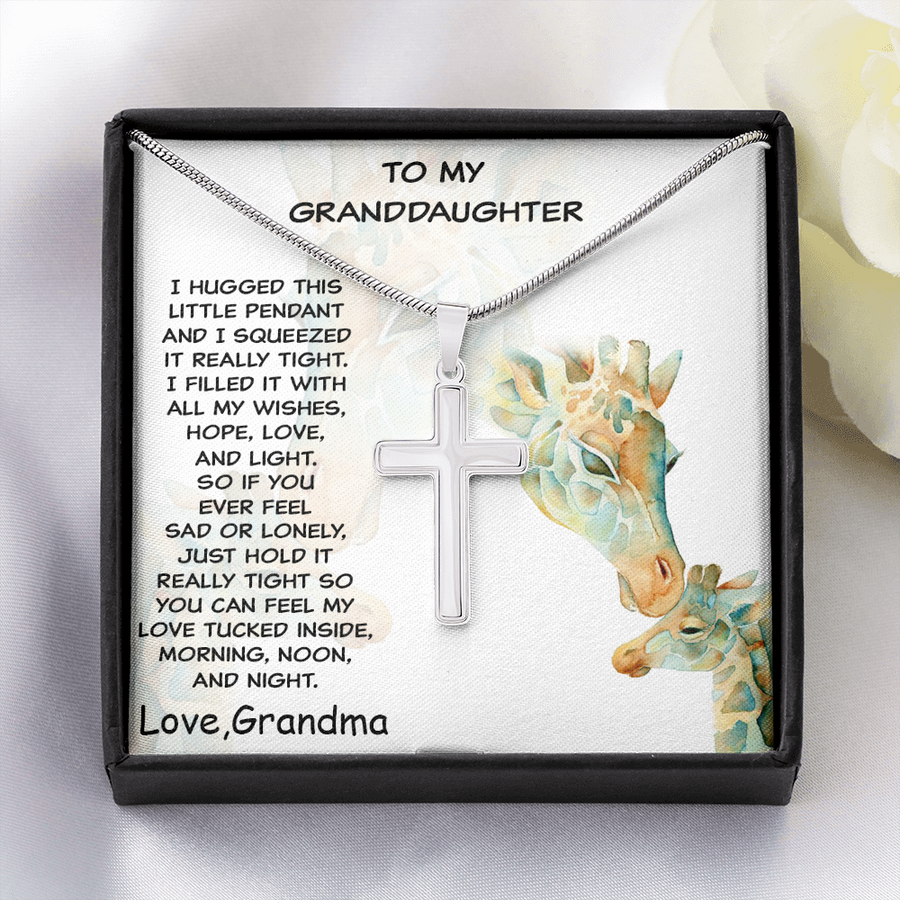 Granddaughter Engraved Cross Pendant Necklace