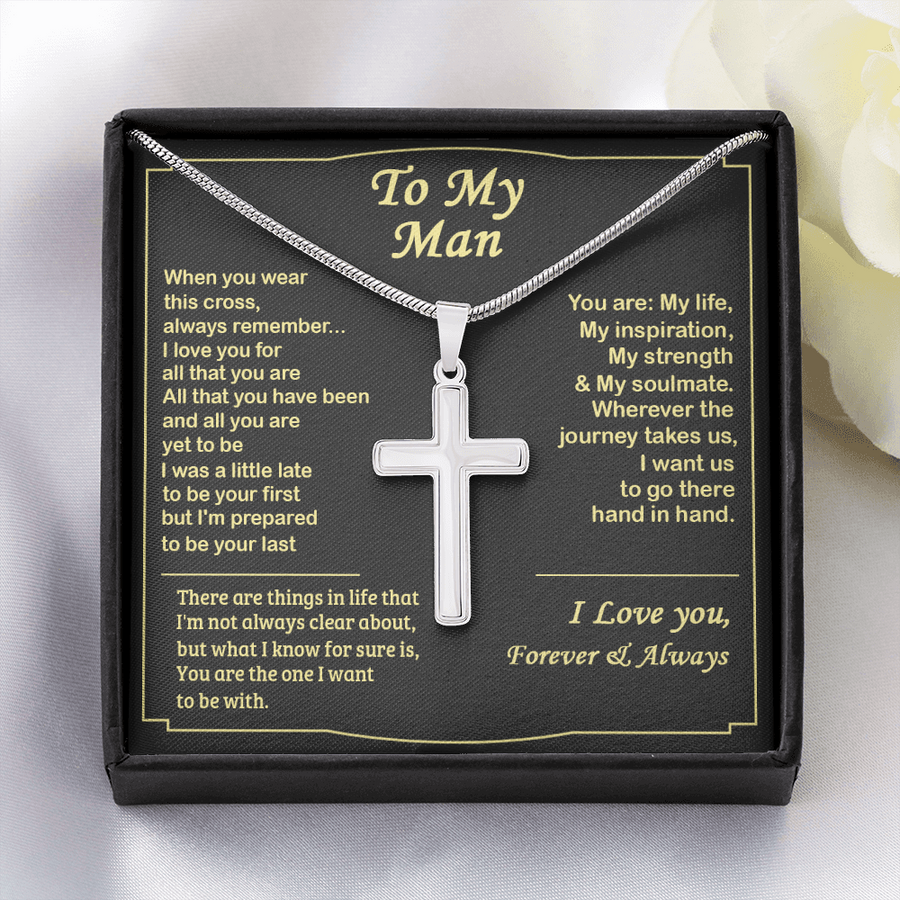 To My Man Necklace, Gift For Boyfriend From Girlfriend, Cross Necklace For Men, Christmas Gift