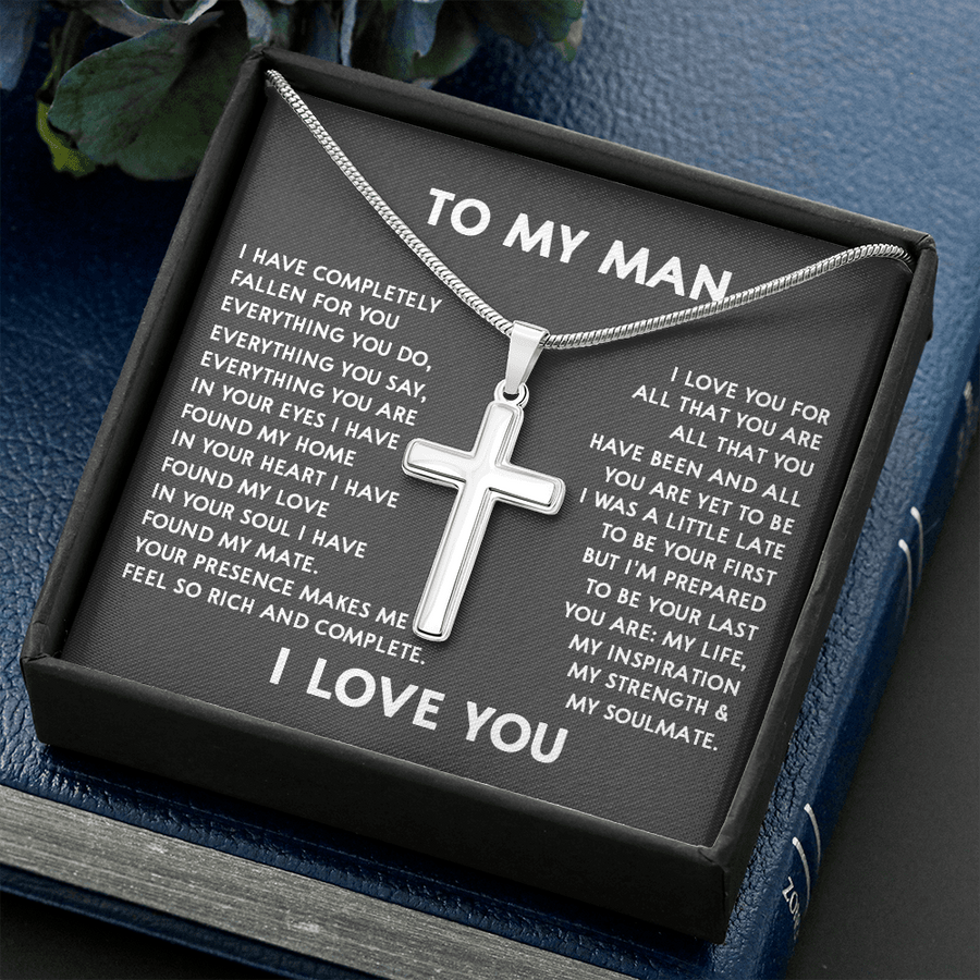 Personalized To My Man Cross Necklace