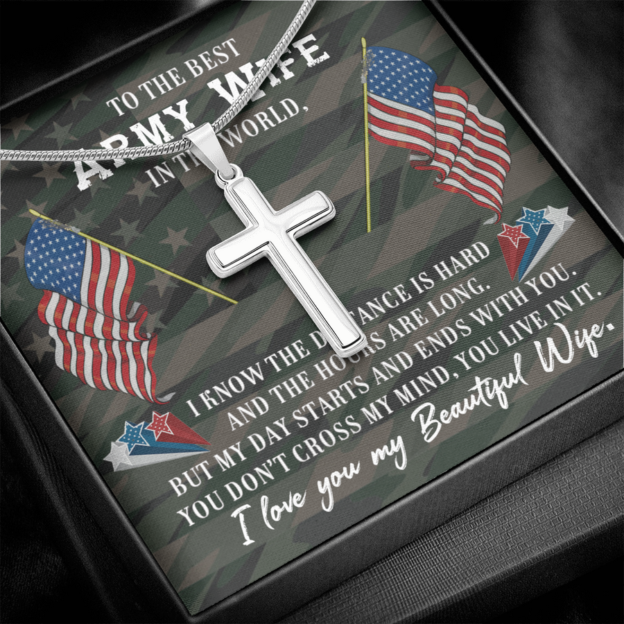 Cross Wife Necklace Gift, To The Best Army Wife In The World Necklace Gift, Anniversary Gift, Gifts for Her, Christmas Gift for Wife, Birthday Gift, Gift for Wife