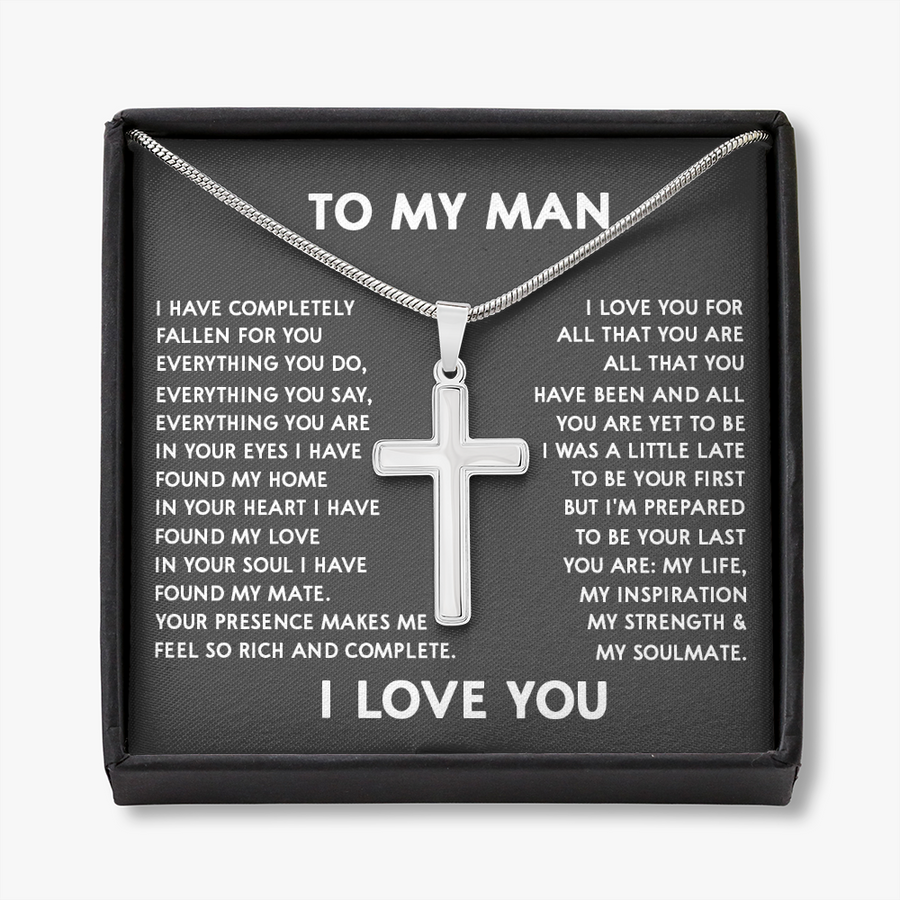 Personalized To My Man Cross Necklace