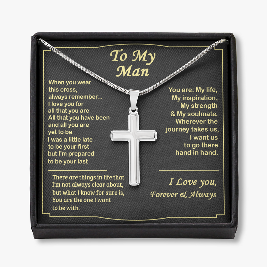 To My Man Necklace, Gift For Boyfriend From Girlfriend, Cross Necklace For Men, Christmas Gift