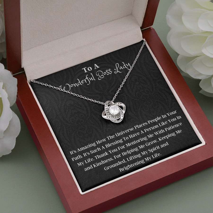 Love Knot Sterling Silver Necklace-Anniversary Necklace- Gift For Her- Boss Jewelry With Card Christmas Gift For Boss Women